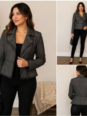 Banana Republic Metallic Black Tweed Moto Jacket size 8